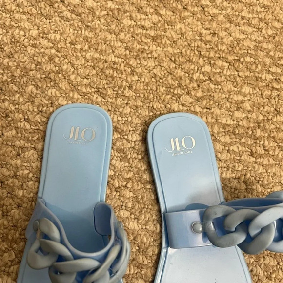 JLO Jennifer Lopez jelly blue chain  slip on flat sandals size 8 - Picture 3 of 6